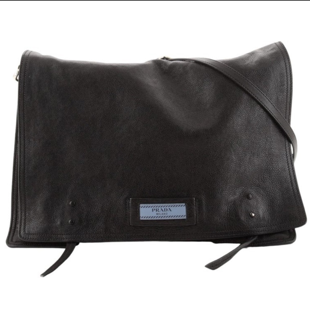 Prada Etiquette Flap Bag Glace Calf Large Black